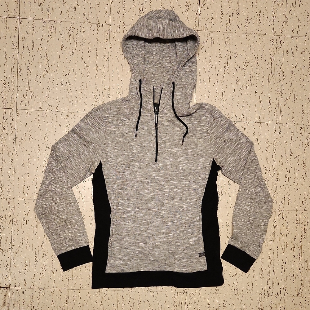 Armani Exchange Gray & Black Speckle 1/4 Zip Lightweight Pullover Hoodie Sweater